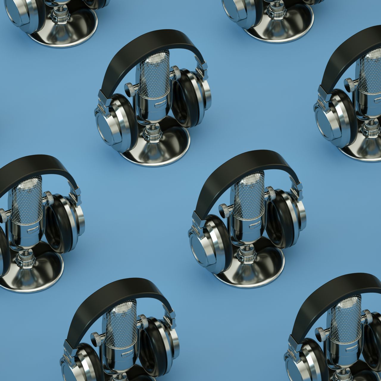 Photo of repeating headphones and podcast microphone