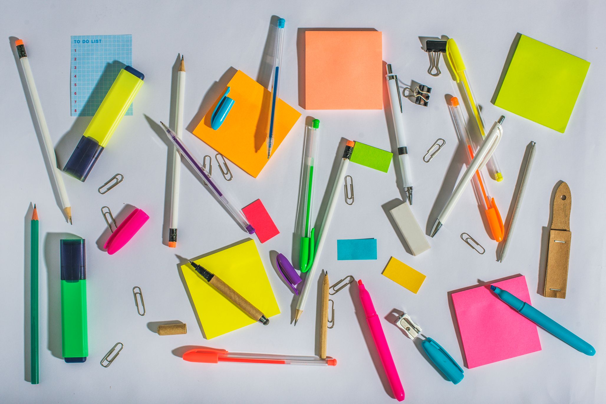 Photo array of messy office supplies