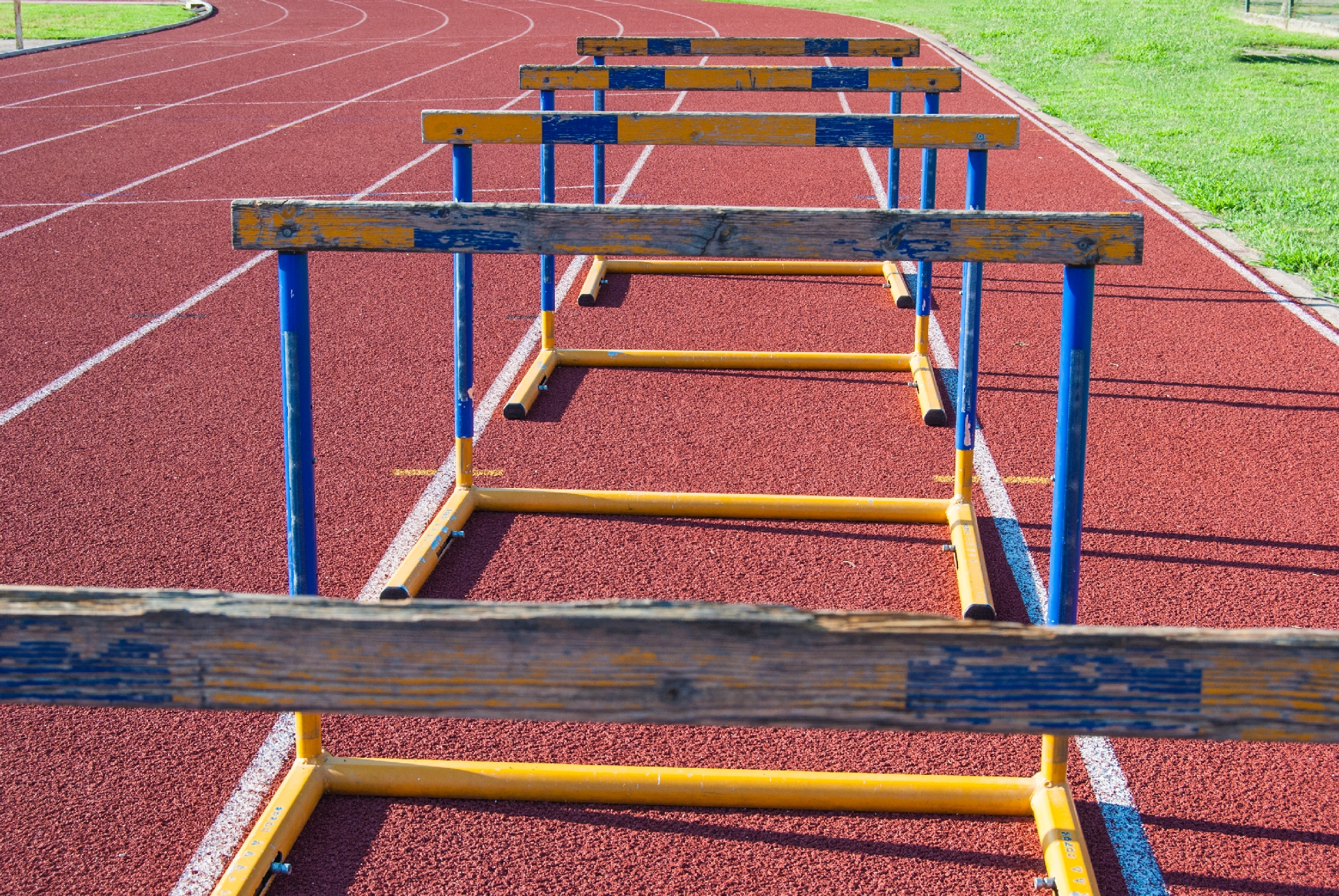 Hurdles lined up on a track