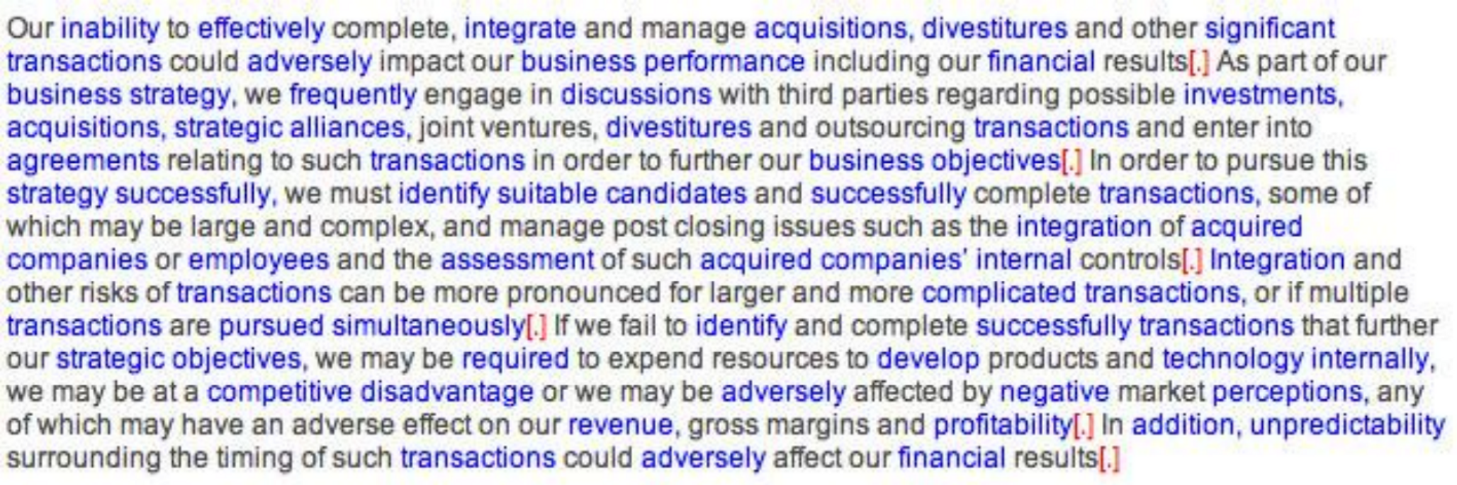 Paragraph of Kodak SEC filing with words of three or more syllables are in blue